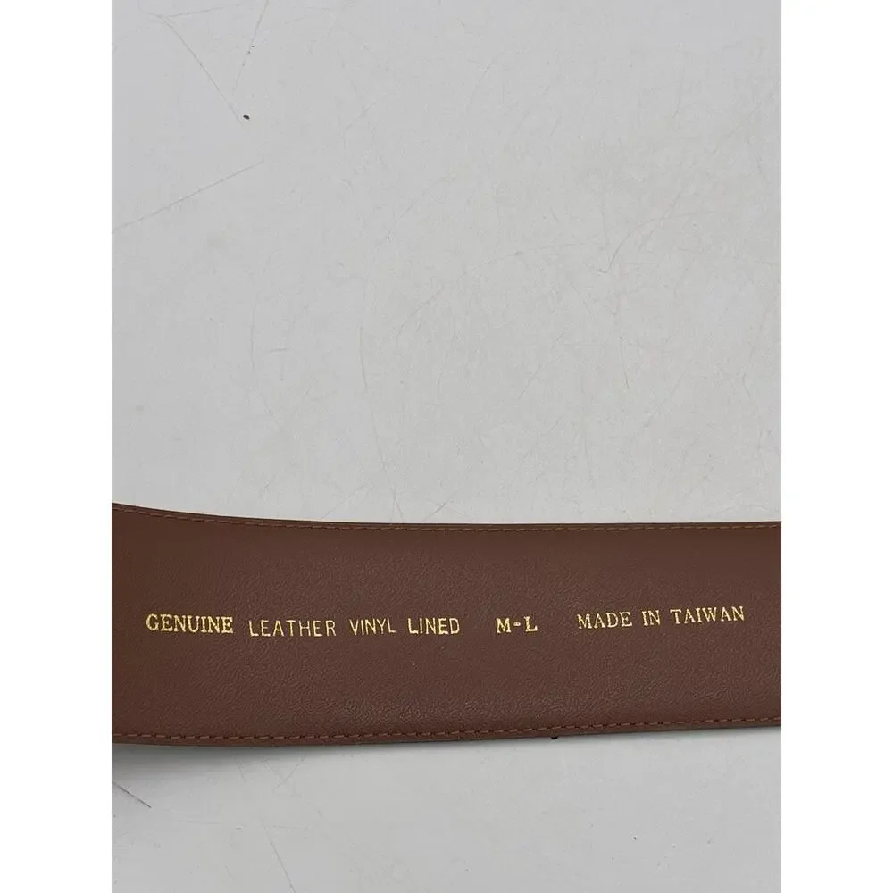 Wide Cognac Suede Belt 30-34 Inch Ornate Antiqued Brass Scroll Buckle Boho M/L